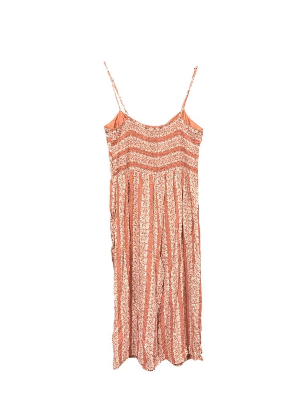 AUW Boho Jumpsuit Rust Paisley Tie Front Wide Leg Large Z8 - Picture 2 of 3